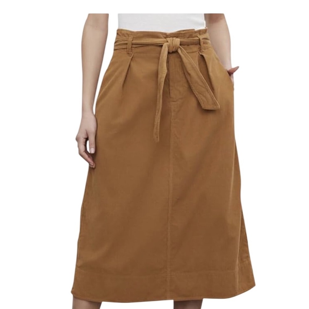 Velvet by Graham & Spencer Brown Corduroy Tie Waist Midi Skirt Womens 8 Pockets